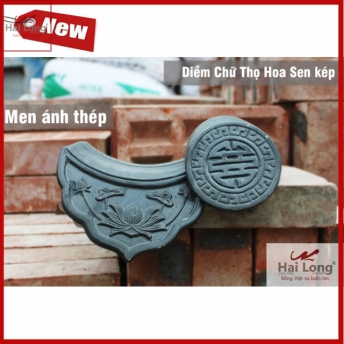 Ngói âm dương sen kép, chữ thọ men ánh thép - cỡ trung 01