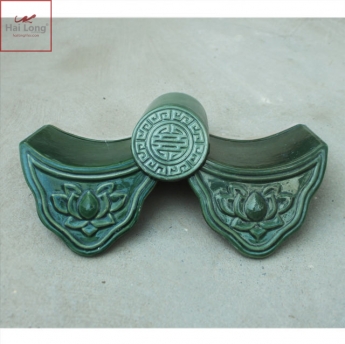 Ngói âm dương sen đơn, chữ thọ men xanh đồng cổ - cỡ trung 01